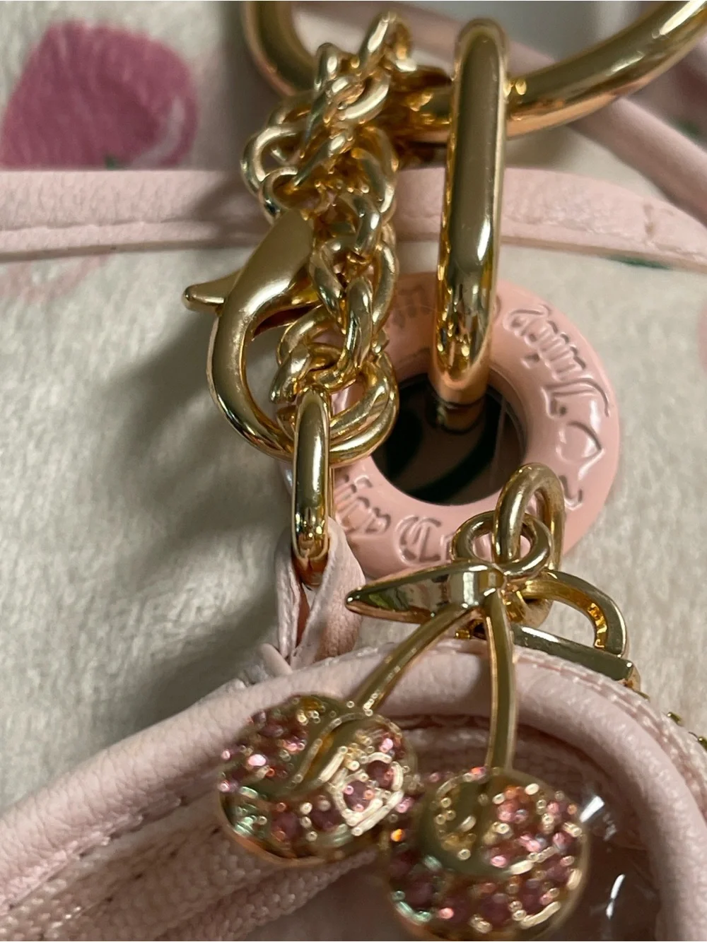 Juicy Couture Pink & Cream Floral Dome Satchel with Heart Coin Pouch